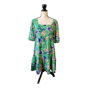 💕BCBG Paris puff sleeves floral print baby doll dress Womens Size M Cottagecore